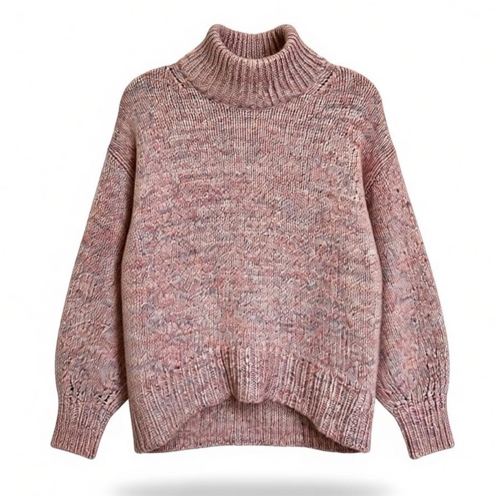 Ann Taylor Pastel Metallic Wool Knit Mock Sweater XS Oversized Balloon Sleeves
